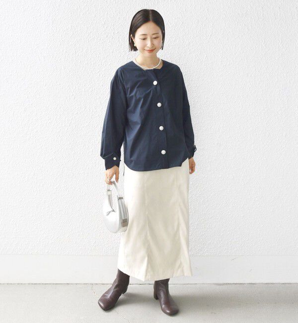 SHIPS for women「【WEB限定】 〈洗濯機可能〉タイプライター ビジュー ボタン ロングスリーブ ブラウス」|シャツ・ブラウス|