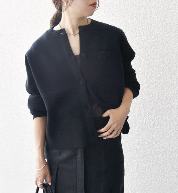 SHIPS any「SHIPS any: ミラノリブ ノーカラー ニット ジャケット カーディガン」|カーディガン|