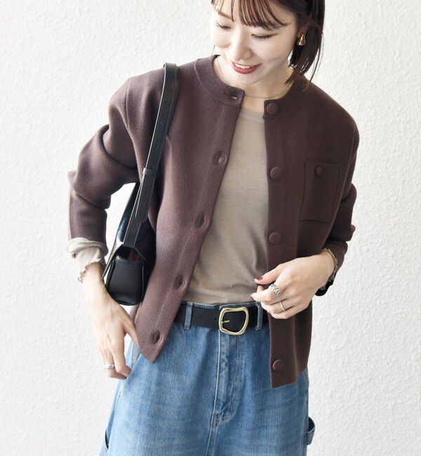 SHIPS any「SHIPS any: ミラノリブ ノーカラー ニット ジャケット カーディガン」|カーディガン|