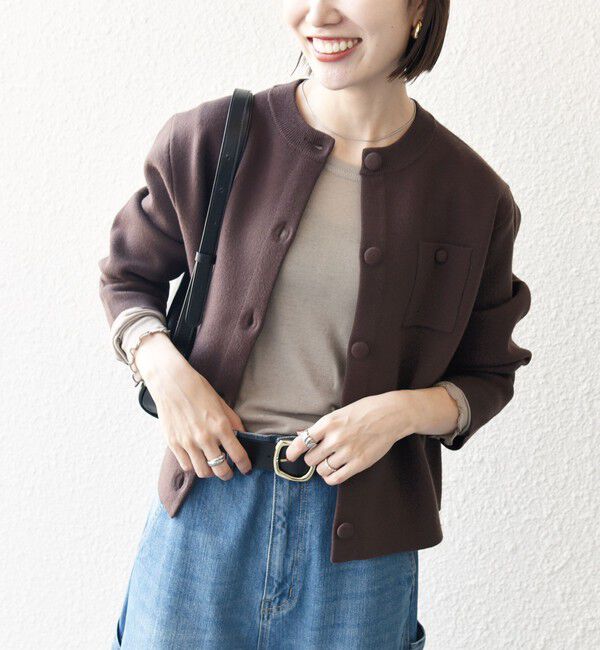 SHIPS any「SHIPS any: ミラノリブ ノーカラー ニット ジャケット カーディガン」|カーディガン|