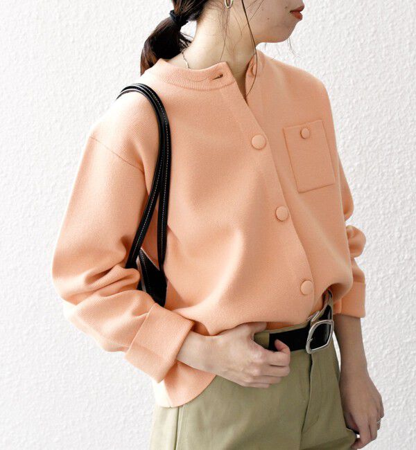 SHIPS any「SHIPS any: ミラノリブ ノーカラー ニット ジャケット カーディガン」|カーディガン|ピンク