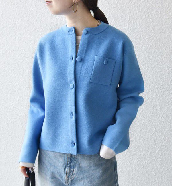 SHIPS any「SHIPS any: ミラノリブ ノーカラー ニット ジャケット カーディガン」|カーディガン|