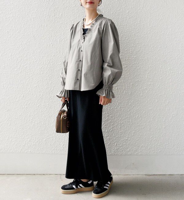 SHIPS for women「【WEB限定】〈手洗い可能〉 シャーリング Vネック 長袖 ブラウス」|シャツ・ブラウス|