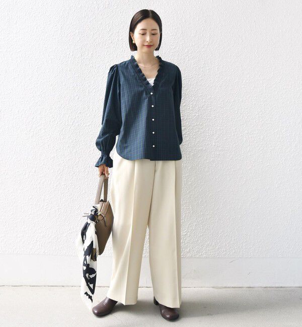 SHIPS for women「【WEB限定】〈手洗い可能〉 シャーリング Vネック 長袖 ブラウス」|シャツ・ブラウス|