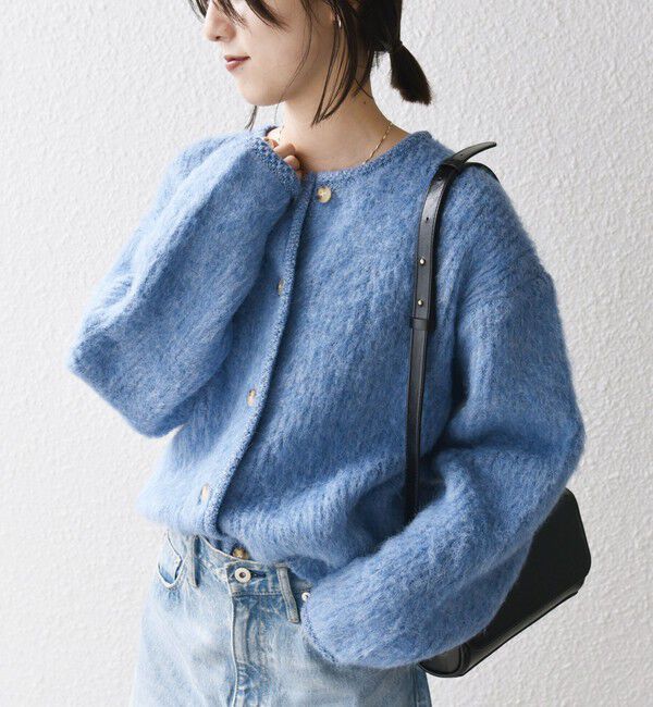 SHIPS any「SHIPS any:〈手洗い可能〉シャギー クルーネック ニット カーディガン」|カーディガン|ブルー