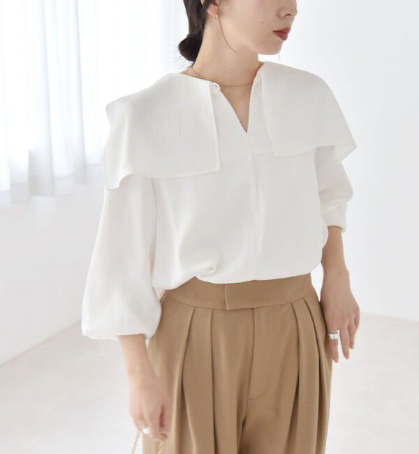 quaranciel「quaranciel:〈洗濯機可能〉ケープデザイン スキッパー ブラウス」|シャツ・ブラウス|
