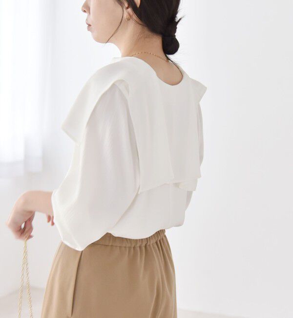quaranciel「quaranciel:〈洗濯機可能〉ケープデザイン スキッパー ブラウス」|シャツ・ブラウス|