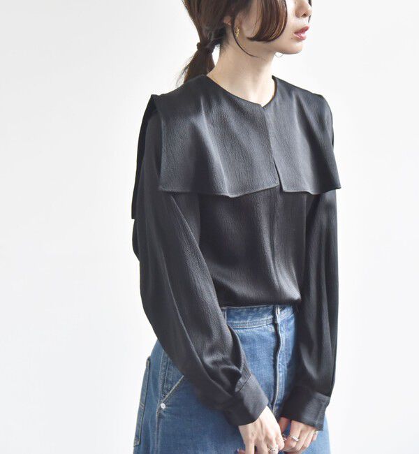 quaranciel「quaranciel:〈洗濯機可能〉ケープデザイン スキッパー ブラウス」|シャツ・ブラウス|