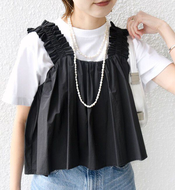 SHIPS for women「【WEB限定】〈洗濯機可能〉ショルダー フリル キャミソール」|シャツ・ブラウス|ブラック