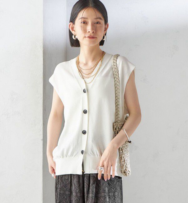 SHIPS for women「〈接触冷感 / 手洗い可能〉アイスコットン フレンチ スリーブ ジレ カーディガン」|ベスト・ジレ|