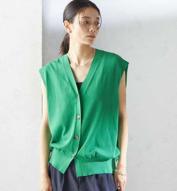 SHIPS for women「〈接触冷感 / 手洗い可能〉アイスコットン フレンチ スリーブ ジレ カーディガン」|ベスト・ジレ|