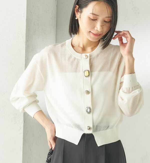 SHIPS for women「《一部追加予約》TORRAZZO DONNA:〈手洗い可能〉ビジュー シアー カーディガン」|カーディガン|ストーン