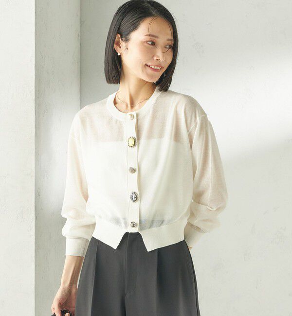 SHIPS for women「《一部追加予約》TORRAZZO DONNA:〈手洗い可能〉ビジュー シアー カーディガン」|カーディガン|