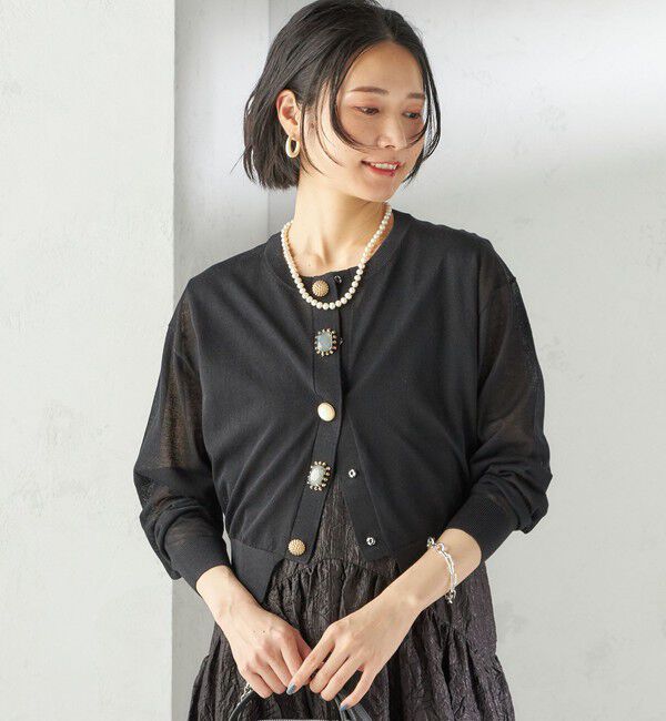SHIPS for women「《一部追加予約》TORRAZZO DONNA:〈手洗い可能〉ビジュー シアー カーディガン」|カーディガン|