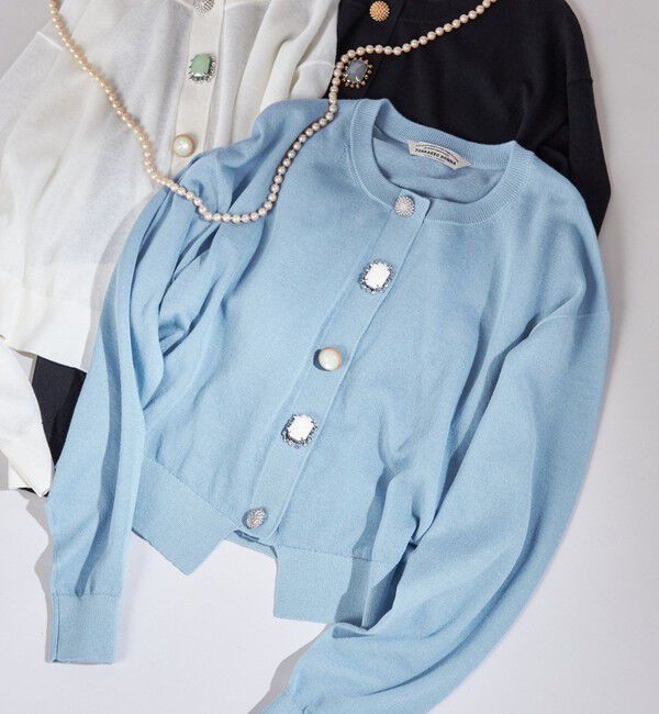 SHIPS for women「《一部追加予約》TORRAZZO DONNA:〈手洗い可能〉ビジュー シアー カーディガン」|カーディガン|サックスブルー