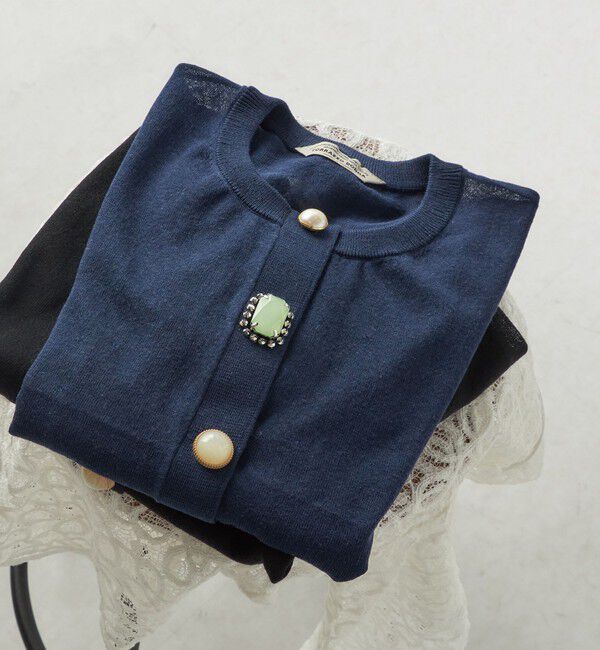 SHIPS for women「《一部追加予約》TORRAZZO DONNA:〈手洗い可能〉ビジュー シアー カーディガン」|カーディガン|ネイビー