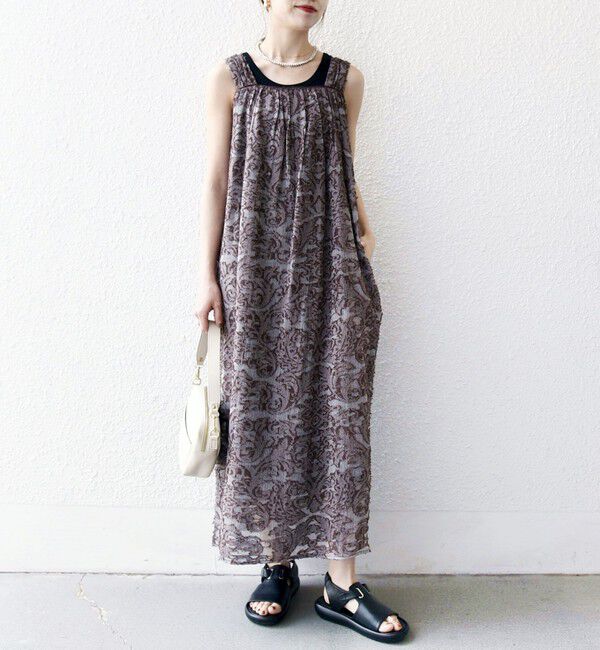 SHIPS any「SHIPS any:〈手洗い可能〉メッシュ ジャカード ギャザー Iライン ワンピース」|ワンピース|