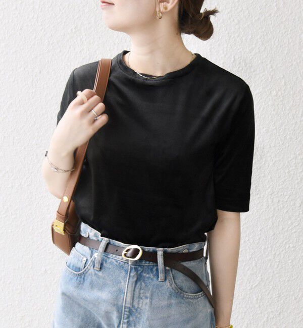 SHIPS any「SHIPS any:〈洗濯機可能〉ポリエステル ベロア ハーフスリーブ コンパクト TEE」|Tシャツ・カットソー|