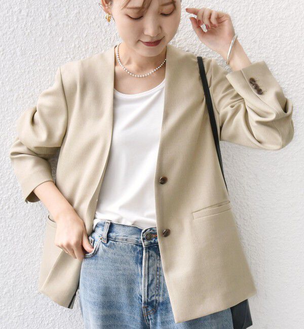 SHIPS for women「〈手洗い可能〉TUMUGITO(R) シャーク ツイード カラーレス ジャケット」|ノーカラージャケット|