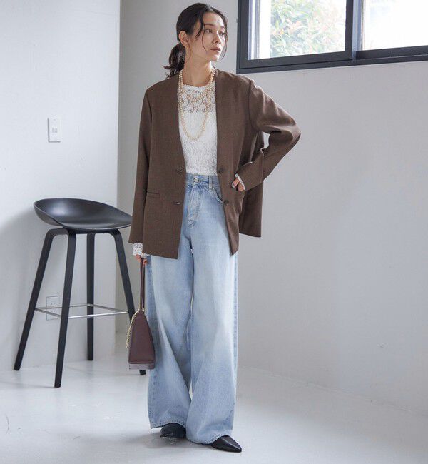 SHIPS for women「〈手洗い可能〉TUMUGITO(R) シャーク ツイード カラーレス ジャケット」|ノーカラージャケット|