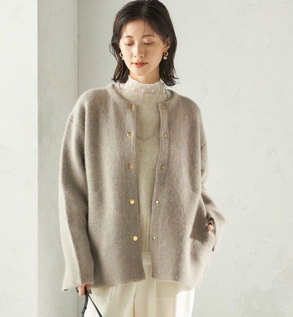 SHIPS for women「フォックス ブレンド ノーカラー ニット コート」|ノーカラーコート|