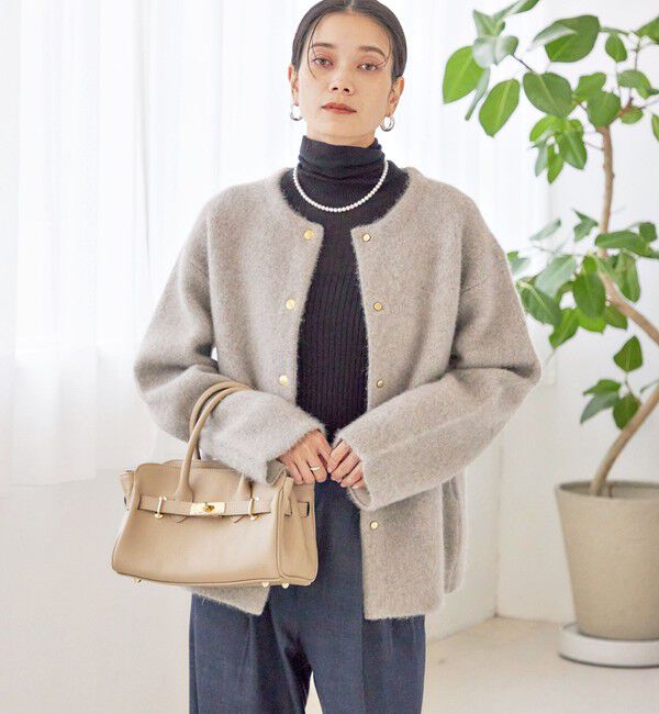 SHIPS for women「フォックス ブレンド ノーカラー ニット コート」|ノーカラーコート|