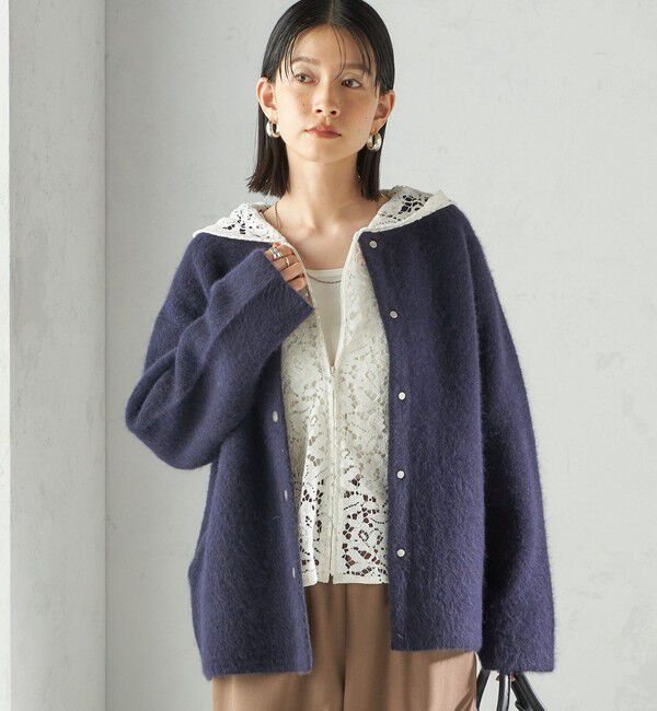 SHIPS for women「フォックス ブレンド ノーカラー ニット コート」|ノーカラーコート|