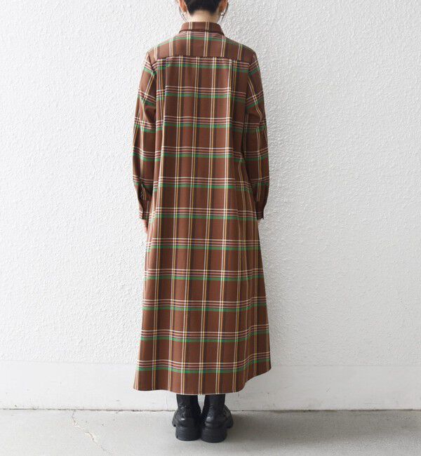 SHIPS any「SHIPS any:〈洗濯機可能〉チェック Aライン フレア シャツ ワンピース」|ワンピース|