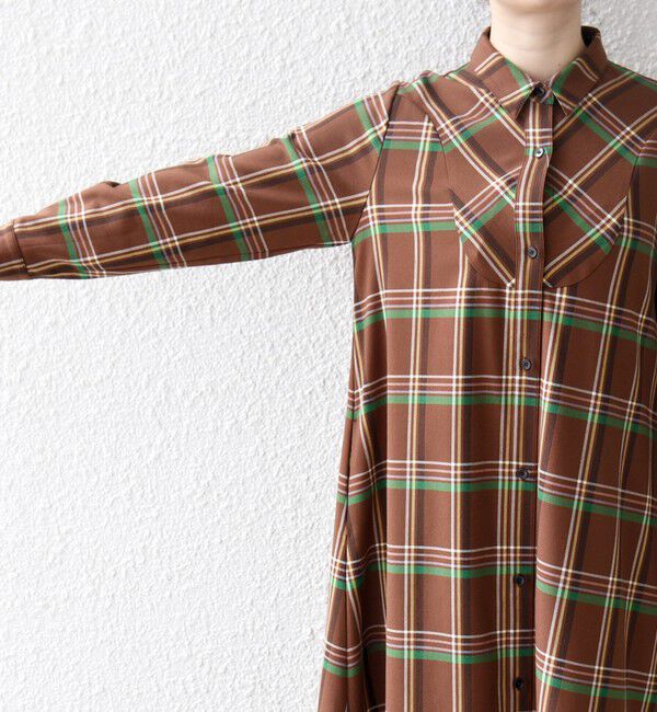 SHIPS any「SHIPS any:〈洗濯機可能〉チェック Aライン フレア シャツ ワンピース」|ワンピース|