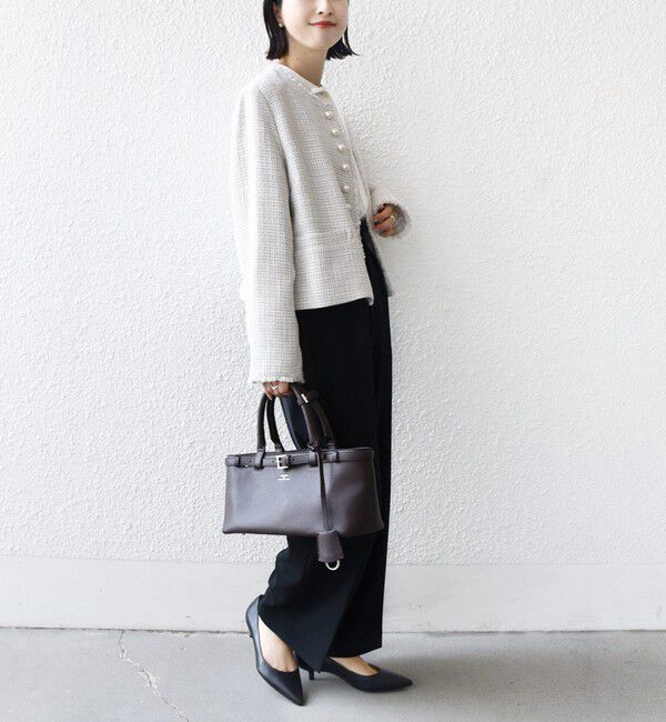 SHIPS for women「トライスピン 杢 ツイード パール モチーフ ボタン ジャケット（セレモニー対応可）」|ノーカラージャケット|