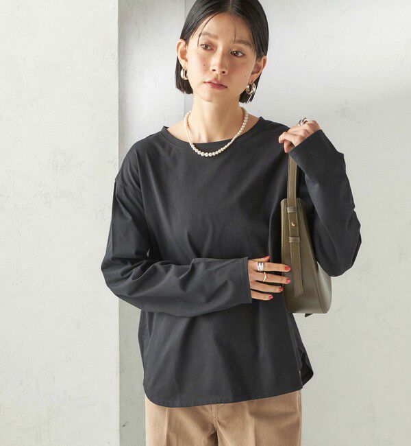 SHIPS for women「〈洗濯機可能〉オーガニックコットン ロング スリーブ TEE」|Tシャツ・カットソー|ブラック