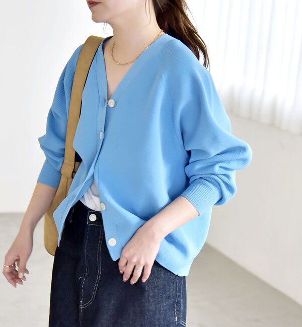 quaranciel「quaranciel:〈手洗い可能〉アゼ Vネック コンパクト ニット カーディガン」|カーディガン|ライトブルー