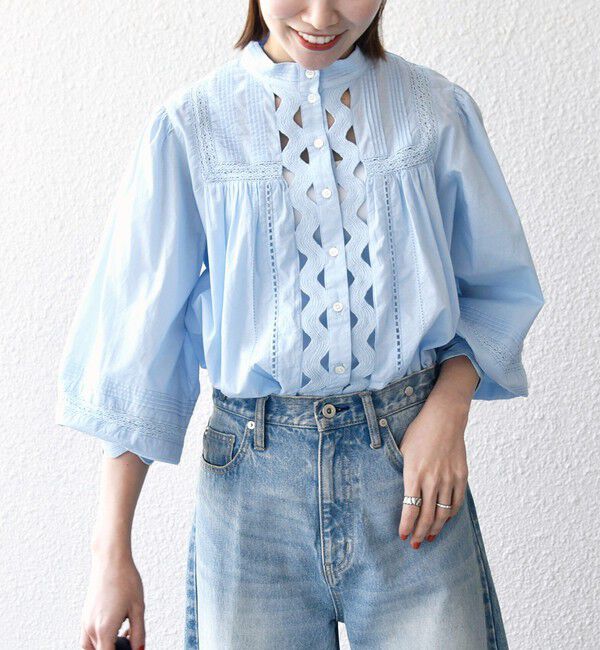 SHIPS any「SHIPS any:〈洗濯機可能〉キャンブリック スタンドカラー レース シャツ ブラウス」|シャツ・ブラウス|