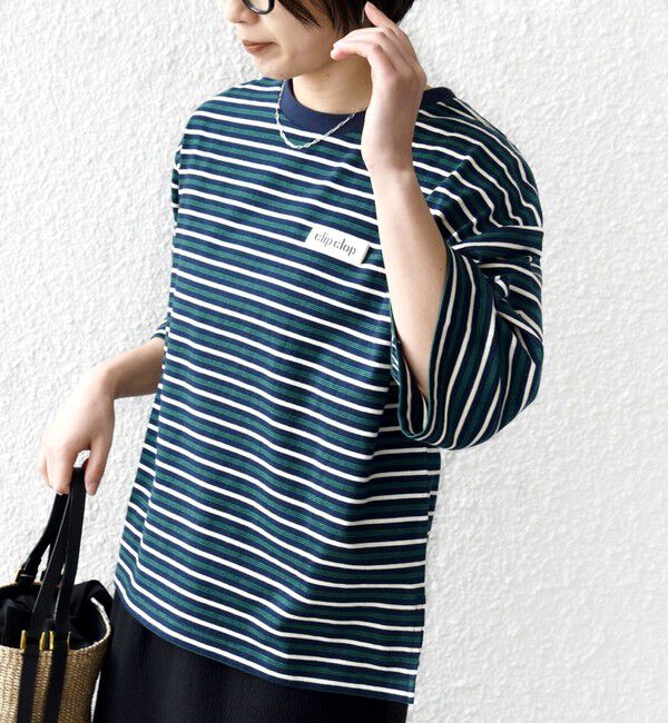 SHIPS for women「【WEB限定】マルチ ボーダー 5分袖 TEE」|Tシャツ・カットソー|