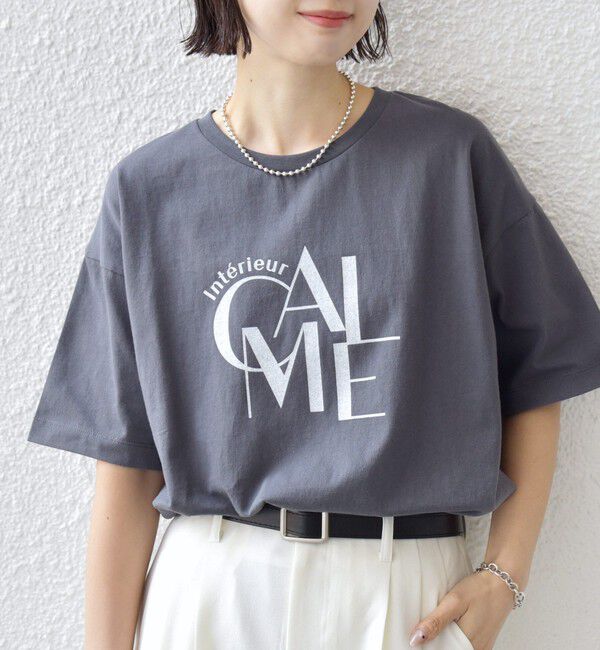 SHIPS for women「【SHIPS別注】81BRANCA: 5分袖 ロゴ TEE」|Tシャツ・カットソー|チャコールグレー
