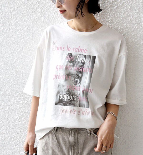 SHIPS for women「【WEB限定】オーガニック コットン 5分袖 フォト TEE」|Tシャツ・カットソー|オフホワイト