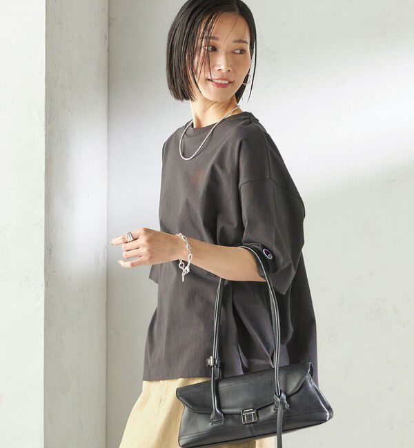 SHIPS for women「《予約》【一部WEB限定/ SHIPS別注】Champion: 5分袖 ロゴ プリント TEE」|Tシャツ・カットソー|