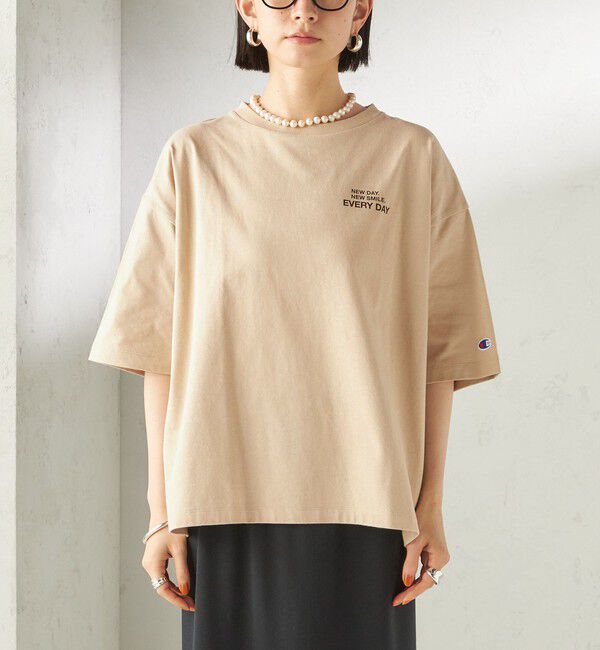 SHIPS for women「《予約》【一部WEB限定/ SHIPS別注】Champion: 5分袖 ロゴ プリント TEE」|Tシャツ・カットソー|