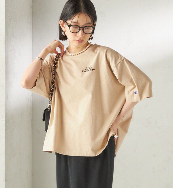 SHIPS for women「《予約》【一部WEB限定/ SHIPS別注】Champion: 5分袖 ロゴ プリント TEE」|Tシャツ・カットソー|