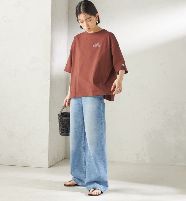 SHIPS for women「《予約》【一部WEB限定/ SHIPS別注】Champion: 5分袖 ロゴ プリント TEE」|Tシャツ・カットソー|