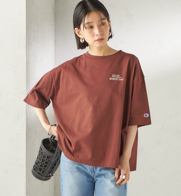 SHIPS for women「《予約》【一部WEB限定/ SHIPS別注】Champion: 5分袖 ロゴ プリント TEE」|Tシャツ・カットソー|