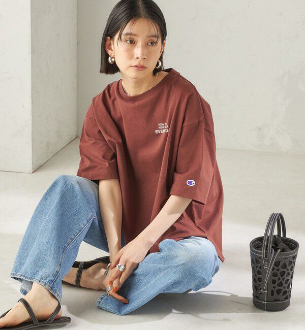 SHIPS for women「《予約》【一部WEB限定/ SHIPS別注】Champion: 5分袖 ロゴ プリント TEE」|Tシャツ・カットソー|