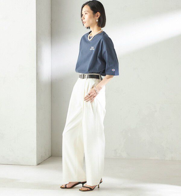 SHIPS for women「《予約》【一部WEB限定/ SHIPS別注】Champion: 5分袖 ロゴ プリント TEE」|Tシャツ・カットソー|