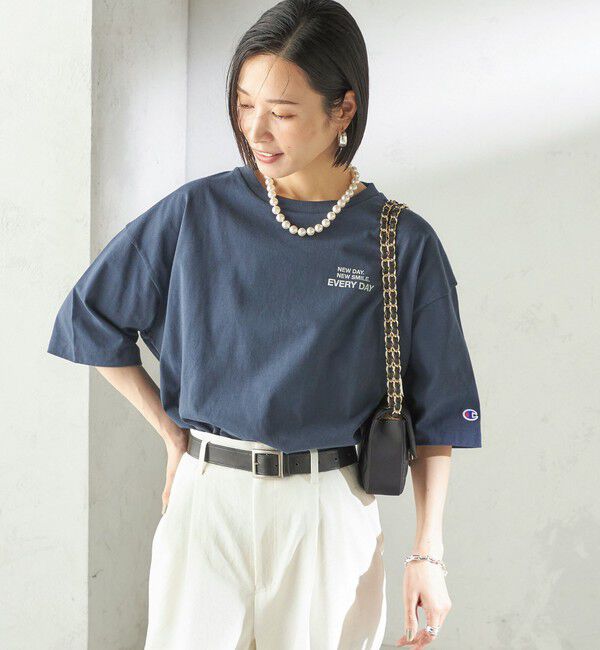 SHIPS for women「《予約》【一部WEB限定/ SHIPS別注】Champion: 5分袖 ロゴ プリント TEE」|Tシャツ・カットソー|
