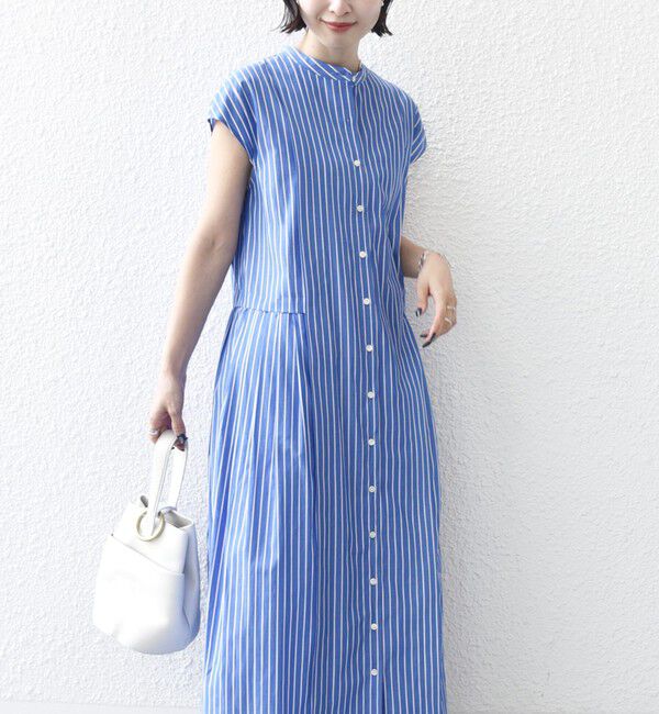 SHIPS for women「《予約》【WEB限定】〈手洗い可能〉ストライプ サイド タック ワンピース」|ワンピース|