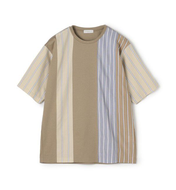 TOMORROWLAND MENS「コットン ストライプ デザインTシャツ」|Tシャツ・カットソー|45 キャメル