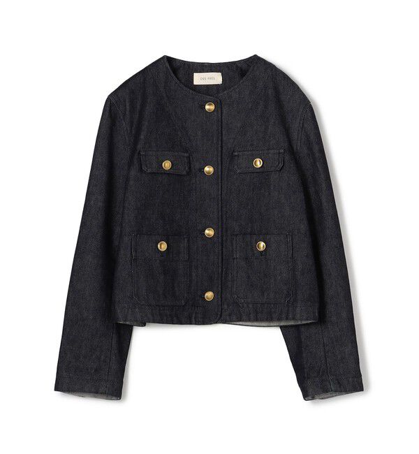 DES PRES「ハイデンシティーデニム クルーネックコンパクトジャケット」|デニムジャケット|69 ネイビー