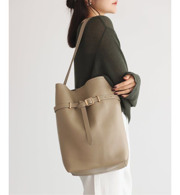 SLOBE IENA「SLOBE ベルトスクエアトートバッグ」|ショルダー・メッセンジャー|ベージュ A