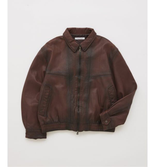 JOURNAL STANDARD「ゴート レザー エイジング ダッド ブルゾン」|ライダースジャケット|ブラウン
