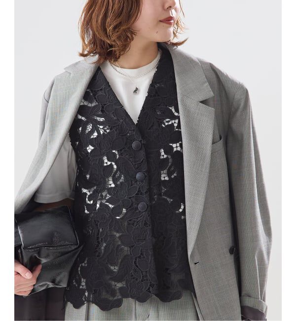 journal standard L'essage「【金子綾さん着用】フラワーレースベスト」|ダウンベスト・ベスト|ブラック